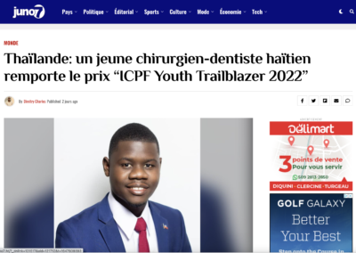 Thailand: Young Haitian Dentist Wins “ICFP Youth Trailblazer 2022” Award